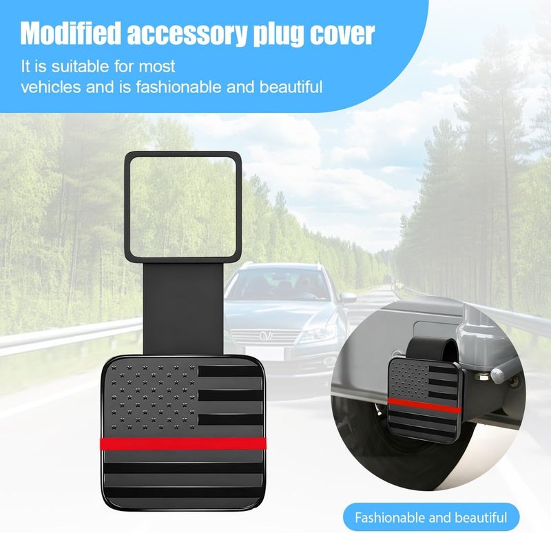 Sandfren 2 Inch Trailer Hitch Cover, American Flag Vehicle Square Mouth Protection Hook Dust-Proof Plug Cap, Auto Receiver Tube Hitch Plug Insert Accessories, Universal for SUV Truck RV (Black/Red - Image 5